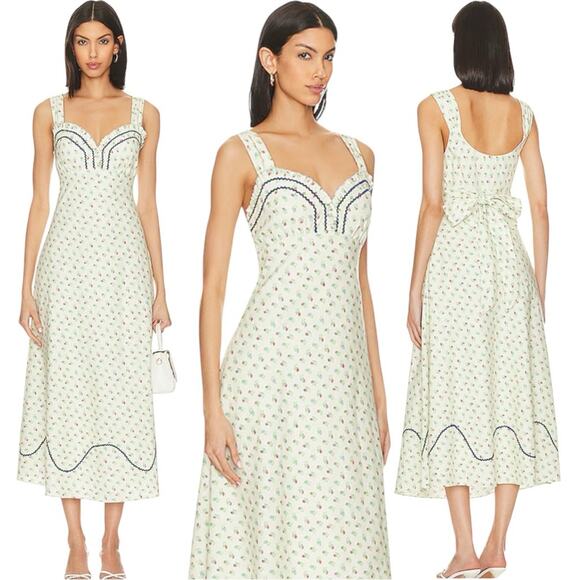 Free People Dainty Western Prairie Sweet Hearts Midi Dress in Ivory Combo Medium - Picture 7 of 16